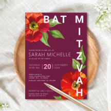 Burgundy Bat mitzvah Modern Blommigt vattenfärg