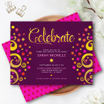 Burgundy Bat mitzvah Modern Gold Foil Livets träd Tilläggskort<br><div class="desc">Var stolt, gladd och visa den här milstolpen av din favoritBat mitzvah! Den här abstrakten är den grafiska figuren faux guld foil träd med glatt rosa, orange och röd stjärna av David och punkt "löv" på en rik lila burgundy bakgrund, perfekt personlig infogning för detta särskilda tillfälle. En liten, mörk...</div>