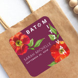 Burgundy Bat mitzvah Red Blommigt Watercolor Moder Fyrkantigt Klistermärke<br><div class="desc">Var stolt, gladd och fira denna milstolpe av din favoritBat mitzvah! Använda den här sofistikerade, chic, bedövande, blommigt vattenfärgen med modern sanningstyp mot en burgundisk bakgrundsmärke som ska läggas till hennes speciella dag. Anpassa anpassningsbarna till namn och datum för händelsen. Garanterade att snyggt skulle läggas till all hennes korrespondens och...</div>
