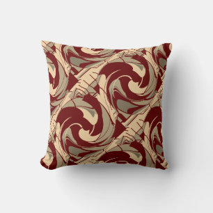 Burgundy Beige Taupe Diagonal Swirling Art Skriv u Kudde