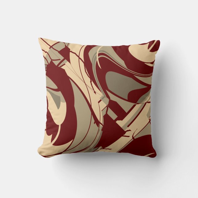 Burgundy Beige Taupe Floting Blommigt Art Design Kudde (Framsida)