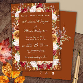 Burgundy Beige Terracotta Fall Blommigt Bröllop Inbjudningar
