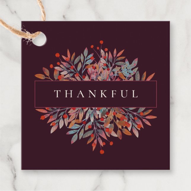 Burgundy Berries & Lövs Anpassade Botaniskt Gåvor Etiketter (Framsida)