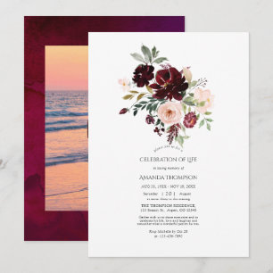 Burgundy Berry & Blush Blommig Livets Firande Inbjudningar