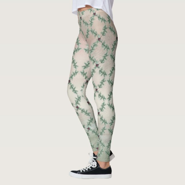 Burgundy Berry Holly Gräs jul Leggings (Vänster)
