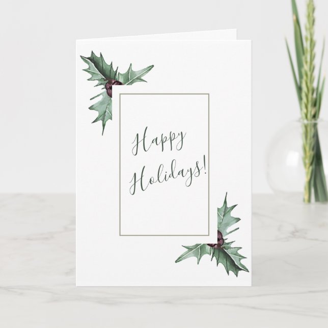 Burgundy Berry & Holly-julkort, Helgdag Card Helgkort (Framsida)