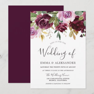 Burgundy Berry & Lilac Blommigt Fall Wedding Inbjudningar