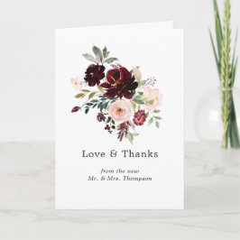 Burgundy Berry och Blush Blommig Bröllopsfoto Tack Kort