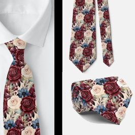 Burgundy Blå Periwinkle Kräm Blomma Slips