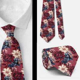 Burgundy Blå Periwinkle Rosa Blommig Slips