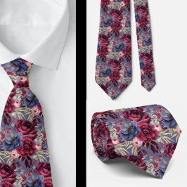 Burgundy Blå Periwinkle Rosa Blommig Slips