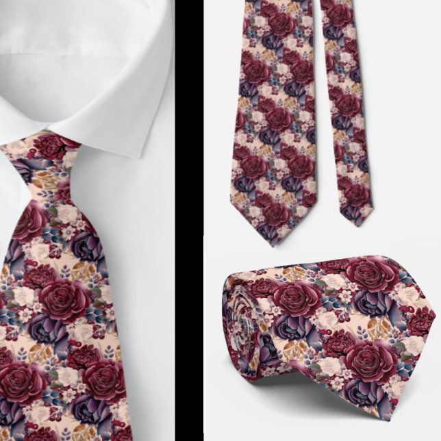 Burgundy Blå Periwinkle Rosa Blommig Slips (Skapare uppladdad)