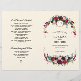 Burgundy | Blå | Red Blommigt Creme Bröllopsprogra