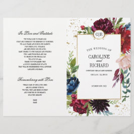 Burgundy | Blå | Röd Blommigt, Bröllopsprogram