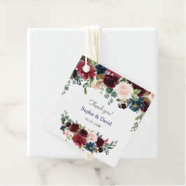 Burgundy Blåa blommor Bröllop Gåvor Etiketter