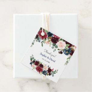 Burgundy Blåa blommor Bröllop Gåvor Etiketter