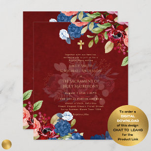 Burgundy Blåa blommor katolsk NuptialMass Bröllop