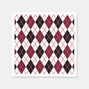 Burgundy, Black and White Argyle Mönster Pappersservett