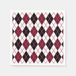 Burgundy, Black and White Argyle Mönster Pappersservett