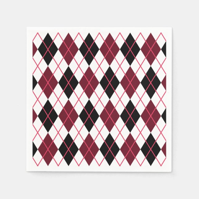 Burgundy, Black and White Argyle Mönster Pappersservett (Framsidan)