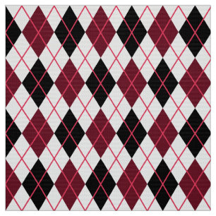 Burgundy, Black and White Argyle Mönster Tyg