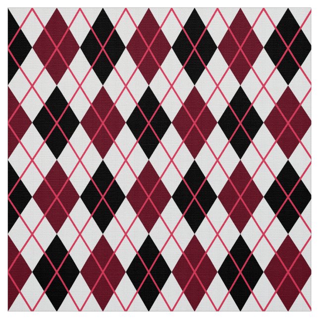 Burgundy, Black and White Argyle Mönster Tyg (Provkarta)