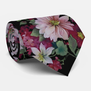 Burgundy Black Blommigt Bröllop Slips
