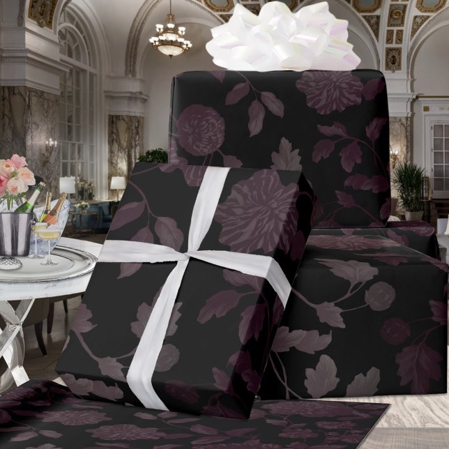 Burgundy Black Blommigt Ombre-Elegant Presentpapper (Skapare uppladdad)