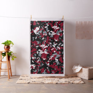 Burgundy Black Camouflage Fabric Tyg