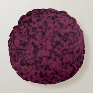 Burgundy Black Cubism Abstrakt Mönster Rund Kudde