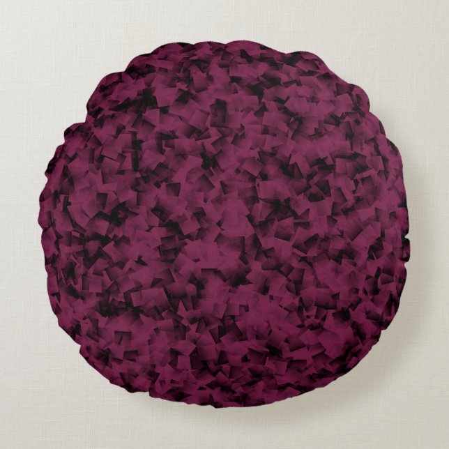 Burgundy Black Cubism Abstrakt Mönster Rund Kudde (Framsidan)