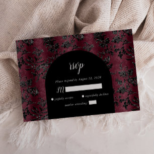 Burgundy Black Damask Arch Mörk Moody Bröllop OSA Kort