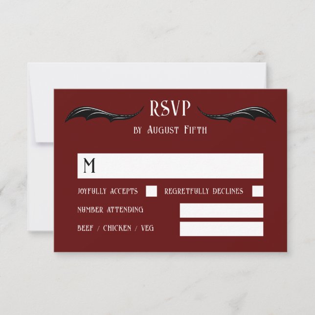 Burgundy Black Dragon Monogram Fantasy Bröllop OSA Kort (Framsida)