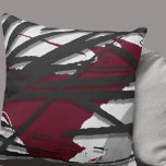 Burgundy Black & Grått Abstrakt Watercolor Kudde<br><div class="desc">Modern dekorativ kudde har en snyggt konstnärlig design i en burgundssvart och grått färg palett. Denna konstnärliga sammansättning är uppbyggd av en konstnärlig träblocksdesign som är överlagrad över Memphis stil-designen inslag. inslag med lager skapar högdagrar och skuggor. Gråttets skuggor med svarta accenter kompletterar bakgrunden till burgundisk vin färgad. En modern...</div>