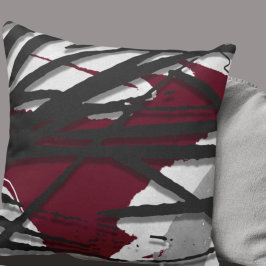 Burgundy Black & Grått Abstrakt Watercolor Kudde