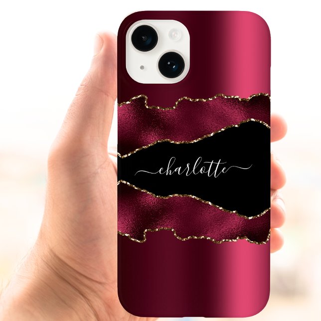Burgundy Black guld agate marble namn skript (Skapare uppladdad)