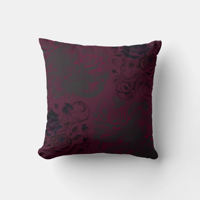 Burgundy & Black Mörk Garden Gothic Glam Kudde (Framsida)