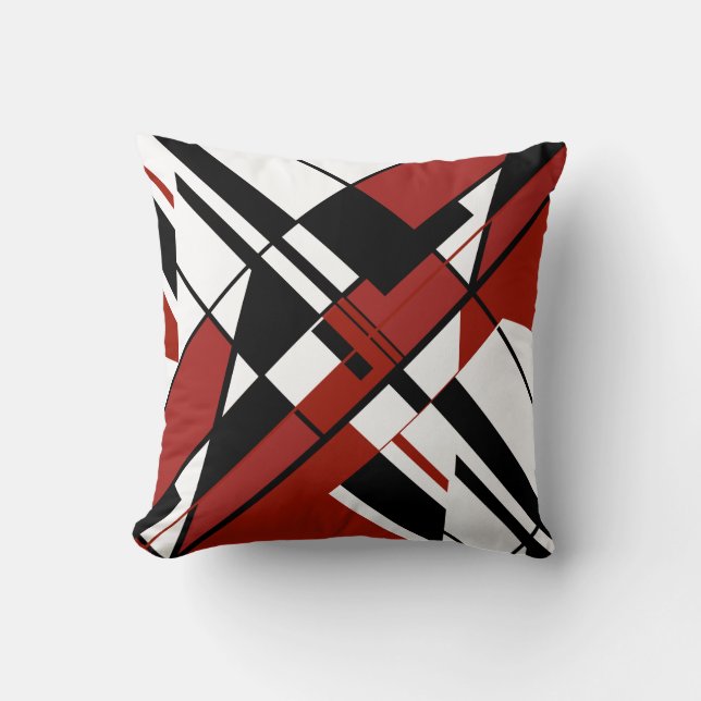 Burgundy Black på vit diagonal vinkeldesign Kudde (Framsida)