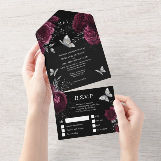 Burgundy Black silver ro elegant butterfly glam  (Tearaway)