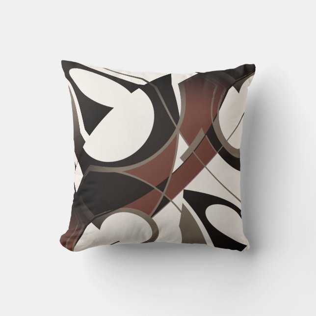 Burgundy Black Tan White Swirling Slanted Abstrakt Kudde (Framsida)