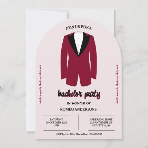 Burgundy Black Tuxedo Bachelor Party-inbjudan Inbjudningar