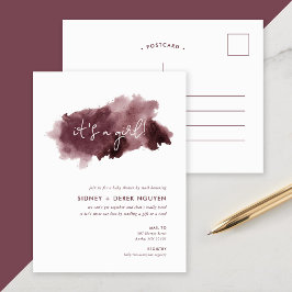 Burgundy bläck tvätt flicka baby shower via post i helg vykort