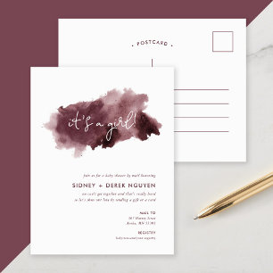 Burgundy bläck tvätt flicka baby shower via post i helg vykort