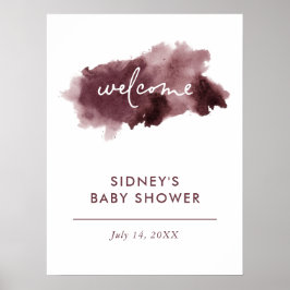 Burgundy Bläck Tvättar välkomstskylt för babyskor Poster