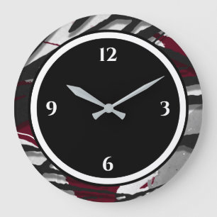 Burgundy Black & White-Abstrakt, stor klocka