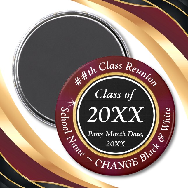 Burgundy Black White, Class Reunion Magnets Favors Magnet (Maroon, Black and Gold, High School Reunion Souvenirs. Class Reunion Favors Magnets. Class Reunion.)