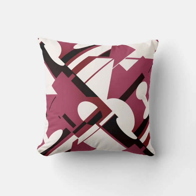 Burgundy Black-white diagonal geometrisk design Kudde (Framsida)
