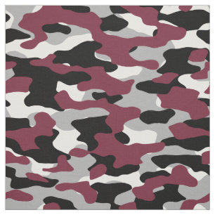 Burgundy, Black, White och Grått Camo Tyg