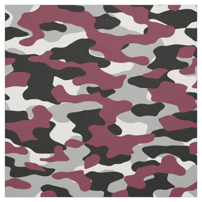 Burgundy, Black, White och Grått Camo Tyg (Provkarta)