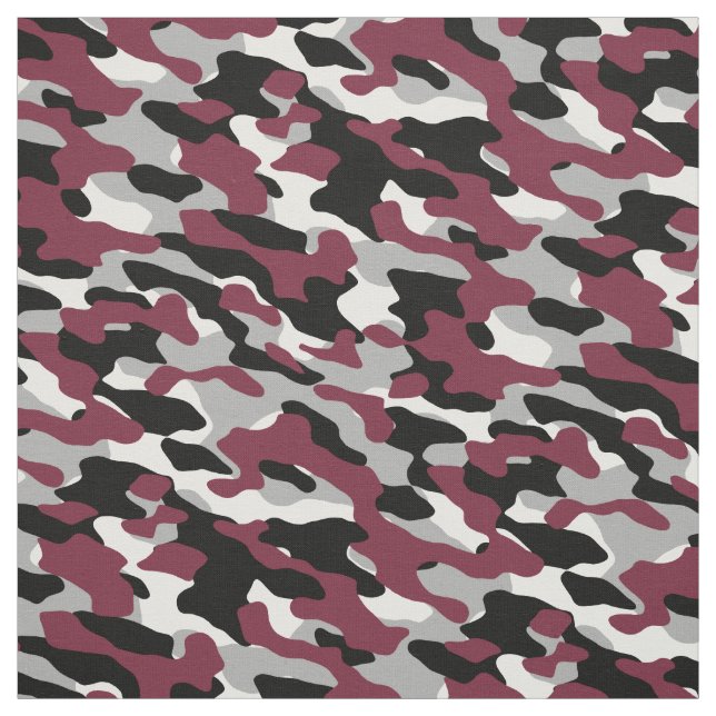 Burgundy, Black, White och Grått Camo Tyg (Provkarta)